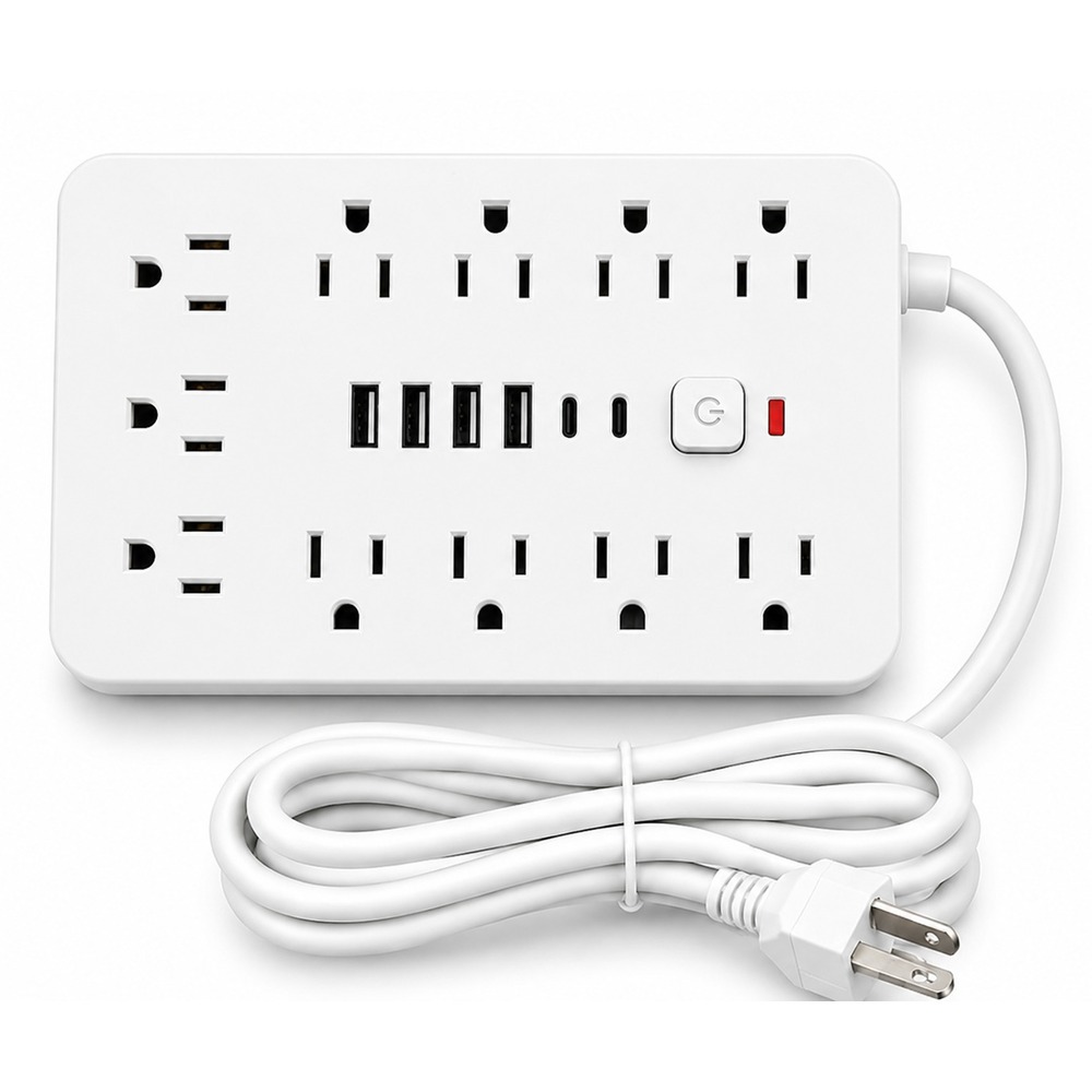 11 Outlet Power Strip 4 USB 2 USB-C Charging Station 6FT Cord Wall Mount White